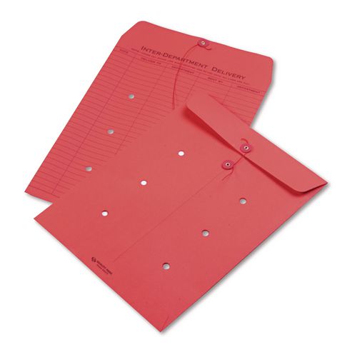 Image of Quality Park QUA63574 Colored Paper String And Button Interoffice Envelope, #97, One-Sided Five-Column Format, 10 X 13, Red, 100/box