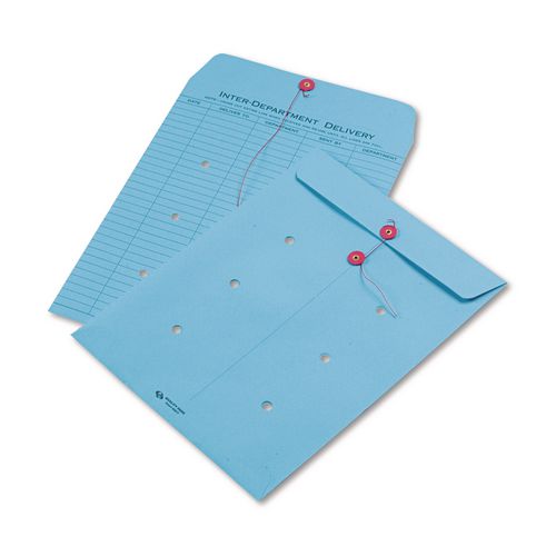 Image of Quality Park QUA63577 Colored Paper String And Button Interoffice Envelope, #97, One-Sided Five-Column Format, 10 X 13, Blue, 100/box