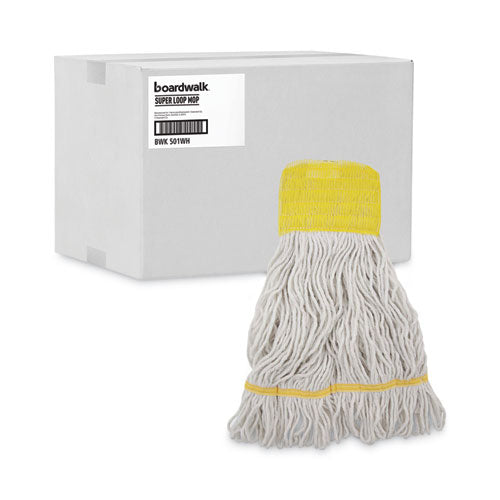 Image of Boardwalk® BWK501WH Super Loop Wet Mop Head, Cotton/synthetic Fiber, 5" Headband, Small Size, White, 12/carton