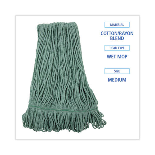Image of Boardwalk® BWK502GNNB Narrowband Looped-End Mop Head, Premium Standard Head, Cotton/Rayon Fiber, Medium, Green, 12/Carton