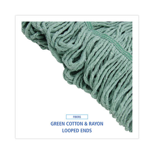 Image of Boardwalk® BWK502GNNB Narrowband Looped-End Mop Head, Premium Standard Head, Cotton/Rayon Fiber, Medium, Green, 12/Carton