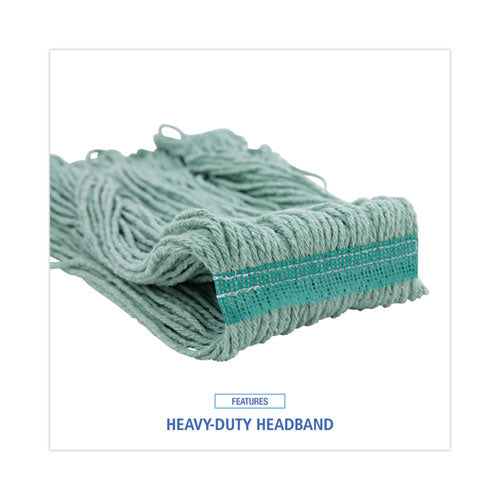 Image of Boardwalk® BWK502GNNB Narrowband Looped-End Mop Head, Premium Standard Head, Cotton/Rayon Fiber, Medium, Green, 12/Carton