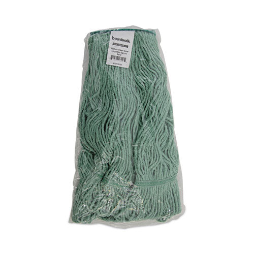 Image of Boardwalk® BWK502GNNB Narrowband Looped-End Mop Head, Premium Standard Head, Cotton/Rayon Fiber, Medium, Green, 12/Carton