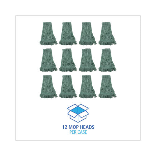 Image of Boardwalk® BWK502GNNB Narrowband Looped-End Mop Head, Premium Standard Head, Cotton/Rayon Fiber, Medium, Green, 12/Carton