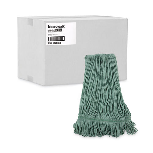 Image of Boardwalk® BWK502GNNB Narrowband Looped-End Mop Head, Premium Standard Head, Cotton/Rayon Fiber, Medium, Green, 12/Carton