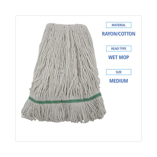 Image of Boardwalk® BWK502WHNB Narrowband Looped-End Mop Head, Premium Standard Head, Cotton/Rayon /Synthetic Fiber, Medium, White