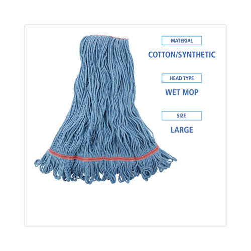 Image of Boardwalk® BWK503BLNB Super Loop Wet Mop Head, Cotton/synthetic Fiber, 1" Headband, Large Size, Blue, 12/carton