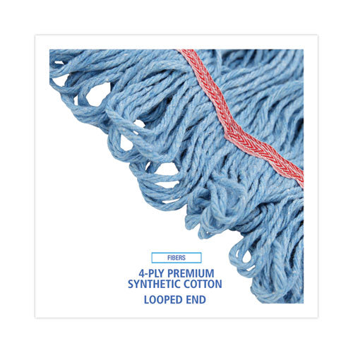 Image of Boardwalk® BWK503BLNB Super Loop Wet Mop Head, Cotton/synthetic Fiber, 1" Headband, Large Size, Blue, 12/carton