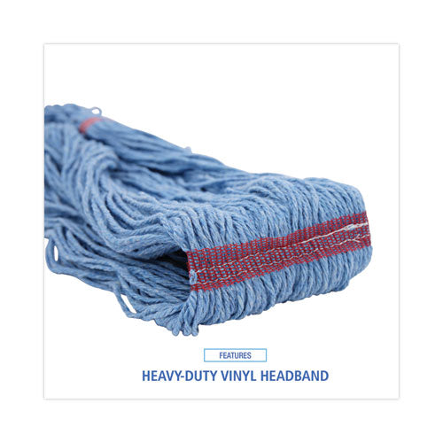 Image of Boardwalk® BWK503BLNB Super Loop Wet Mop Head, Cotton/synthetic Fiber, 1" Headband, Large Size, Blue, 12/carton
