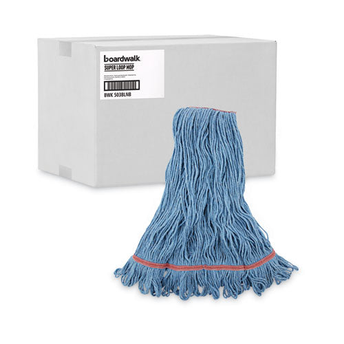 Image of Boardwalk® BWK503BLNB Super Loop Wet Mop Head, Cotton/synthetic Fiber, 1" Headband, Large Size, Blue, 12/carton