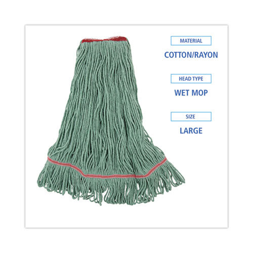 Image of Boardwalk® BWK503GNNB Narrowband Looped-End Mop Head, Premium Standard Head, Cotton/Rayon/Synthetic Fiber, Large, Green