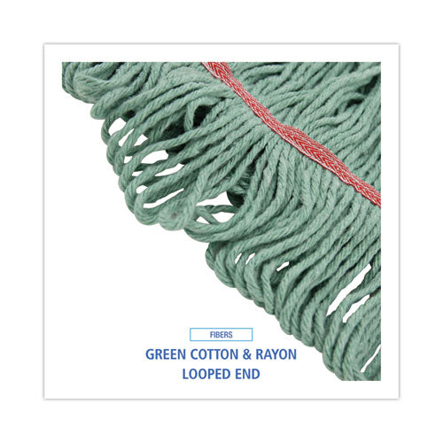 Image of Boardwalk® BWK503GNNB Narrowband Looped-End Mop Head, Premium Standard Head, Cotton/Rayon/Synthetic Fiber, Large, Green