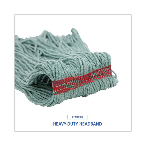 Image of Boardwalk® BWK503GNNB Narrowband Looped-End Mop Head, Premium Standard Head, Cotton/Rayon/Synthetic Fiber, Large, Green