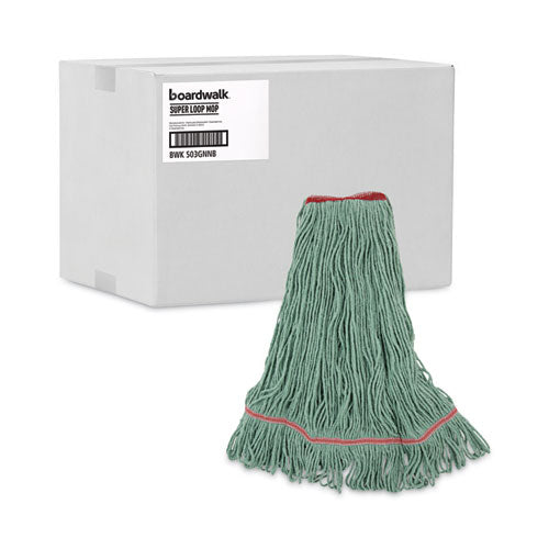 Image of Boardwalk® BWK503GNNB Narrowband Looped-End Mop Head, Premium Standard Head, Cotton/Rayon/Synthetic Fiber, Large, Green