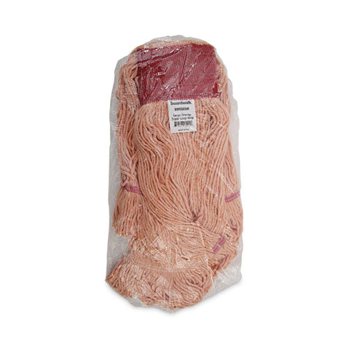 Image of Boardwalk® BWK503OR Super Loop Wet Mop Head, Cotton/synthetic Fiber, 5" Headband, Large Size, Orange, 12/carton