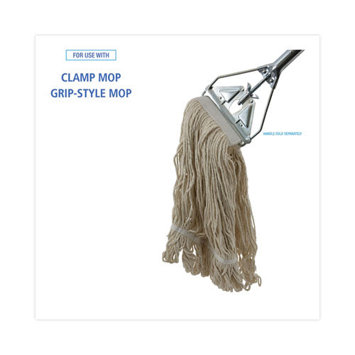 Image of Boardwalk® BWK524C Mop Head, Pro Loop Web/Tailband, Premium Saddleback Head, Cotton, 24 oz, White, 12/Carton