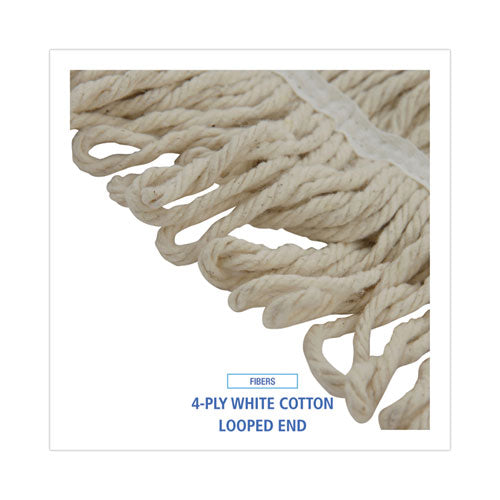 Image of Boardwalk® BWK524C Mop Head, Pro Loop Web/Tailband, Premium Saddleback Head, Cotton, 24 oz, White, 12/Carton