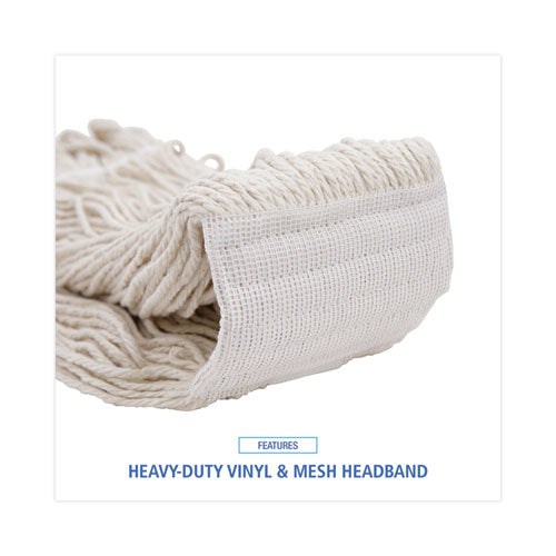 Image of Boardwalk® BWK524C Mop Head, Pro Loop Web/Tailband, Premium Saddleback Head, Cotton, 24 oz, White, 12/Carton