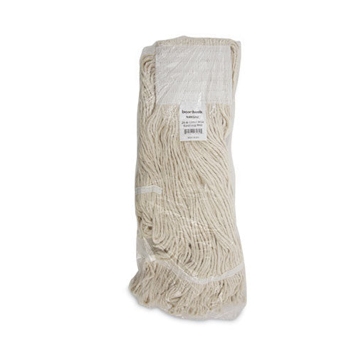 Image of Boardwalk® BWK524C Mop Head, Pro Loop Web/Tailband, Premium Saddleback Head, Cotton, 24 oz, White, 12/Carton