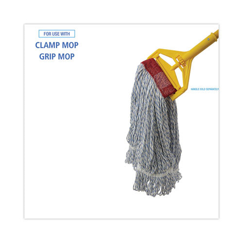 Image of Boardwalk® BWK553 Floor Finish Mop Head, Wide, Rayon/Polyester, Large, White/Blue Stripes, 12/Carton