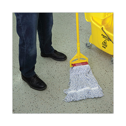 Image of Boardwalk® BWK553 Floor Finish Mop Head, Wide, Rayon/Polyester, Large, White/Blue Stripes, 12/Carton