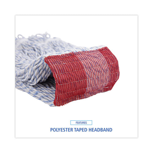 Image of Boardwalk® BWK553 Floor Finish Mop Head, Wide, Rayon/Polyester, Large, White/Blue Stripes, 12/Carton