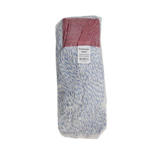 Image of Boardwalk® BWK553 Floor Finish Mop Head, Wide, Rayon/Polyester, Large, White/Blue Stripes, 12/Carton