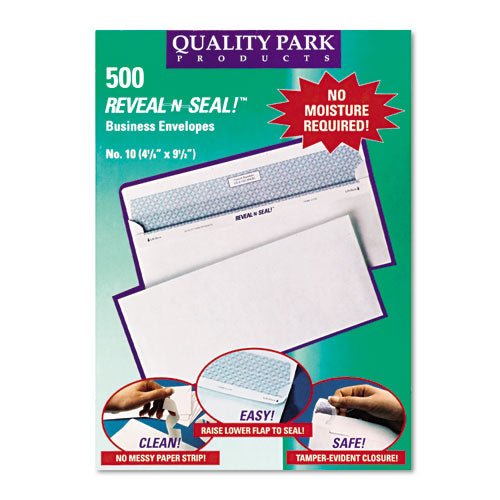 Image of Quality Park QUA67218 Reveal-N-Seal Security Tinted Envelope, #10, Commercial Flap, Self-Adhesive Closure, 4.13 x 9.5, White, 500/Box