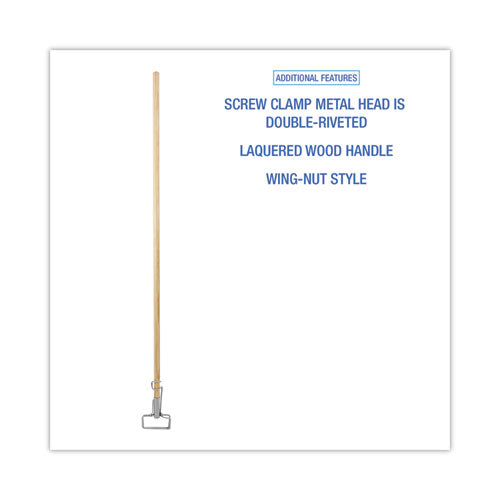 Image of Boardwalk® BWK609 Spring Grip Metal Head Mop Handle for Most Mop Heads, 60", Natural
