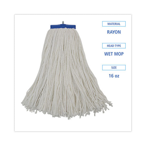 Image of Boardwalk® BWK716RCT Cut-End Lie-Flat Wet Mop Head, Rayon, 16 oz, White, 12/Carton