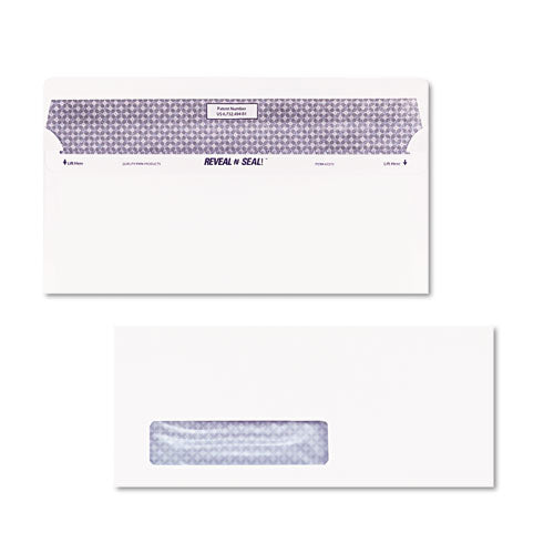 Image of Quality Park QUA67418 Reveal-N-Seal Security-Tint Envelope, Address Window, #10, Commercial Flap, Self-Adhesive Closure, 4.13 x 9.5, White, 500/Box