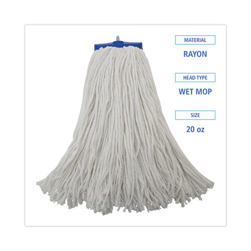 Image of Boardwalk® BWK720R Mop Head, Economical Lie-Flat Head, Rayon Fiber, 20 oz, White, 12/Carton