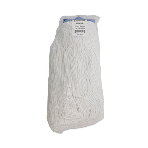 Image of Boardwalk® BWK720R Mop Head, Economical Lie-Flat Head, Rayon Fiber, 20 oz, White, 12/Carton