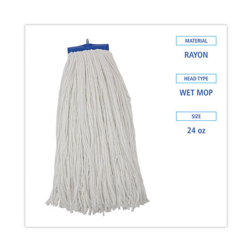 Image of Boardwalk® BWK724RCT Cut-End Lie-Flat Wet Mop Head, Rayon, 24 oz, White, 12/Carton