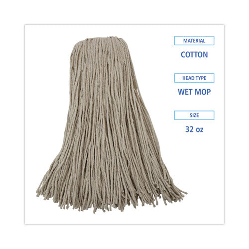 Image of Boardwalk® BWK732C Mop Head, Economical Lie-Flat Head, Cotton Fiber, 32 oz, White, 12/Carton