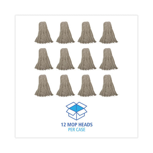 Image of Boardwalk® BWK732C Mop Head, Economical Lie-Flat Head, Cotton Fiber, 32 oz, White, 12/Carton