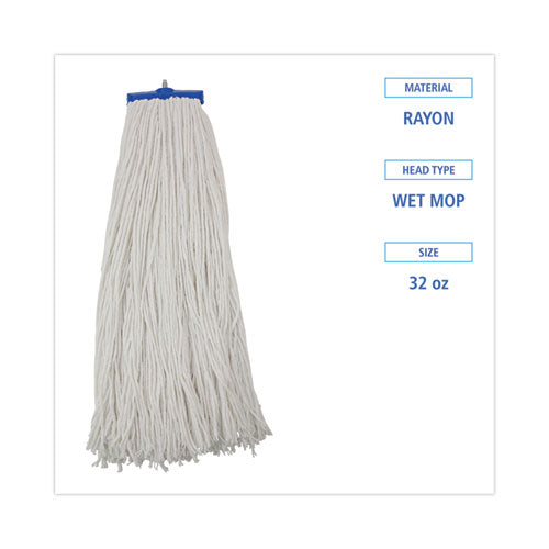 Image of Boardwalk® BWK732R Mop Head, Economical Lie-Flat Head, Rayon Fiber, 32 oz, White, 12/Carton
