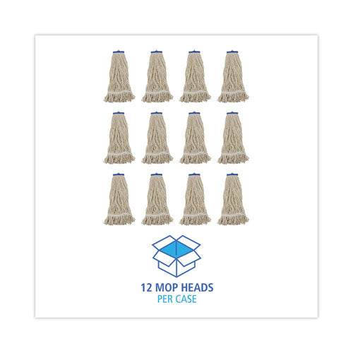 Image of Boardwalk® BWK824C Mop Head, Lie-Flat Head, Cotton Fiber, 24 oz, White, 12/Carton