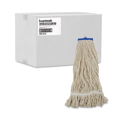 Image of Boardwalk® BWK824C Mop Head, Lie-Flat Head, Cotton Fiber, 24 oz, White, 12/Carton