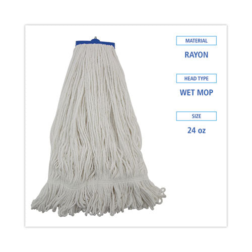 Image of Boardwalk® BWK824R Mop Head, Lie-Flat Head, Rayon Fiber, 24 oz, White, 12/Carton