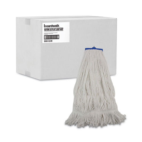 Image of Boardwalk® BWK824R Mop Head, Lie-Flat Head, Rayon Fiber, 24 oz, White, 12/Carton