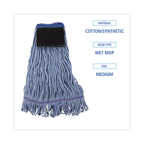 Image of Boardwalk® BWK902BL Mop Head, Loop-End, Cotton With Scrub Pad, Medium, 12/carton