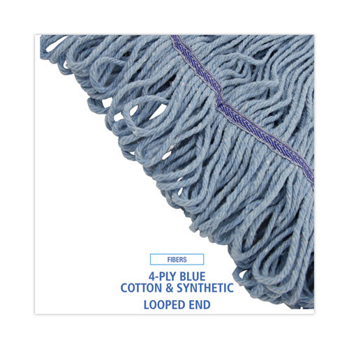 Image of Boardwalk® BWK902BL Mop Head, Loop-End, Cotton With Scrub Pad, Medium, 12/carton