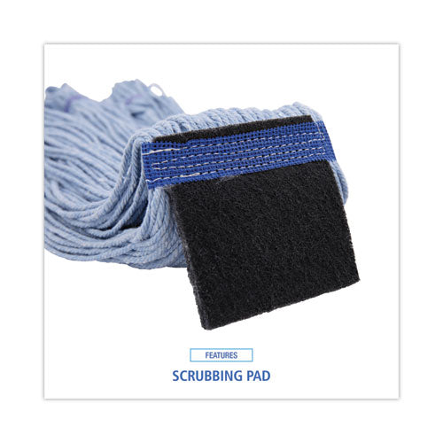 Image of Boardwalk® BWK902BL Mop Head, Loop-End, Cotton With Scrub Pad, Medium, 12/carton