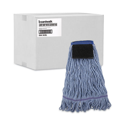 Image of Boardwalk® BWK902BL Mop Head, Loop-End, Cotton With Scrub Pad, Medium, 12/carton
