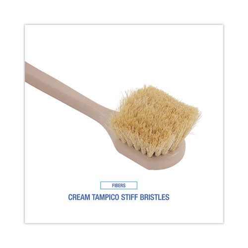 Image of Boardwalk® BWK4220 Utility Brush, Cream Tampico Bristles, 5.5" Brush, 14.5" Tan Plastic Handle
