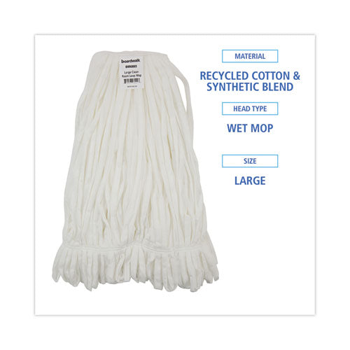 Image of Boardwalk® BWK8003 Mop Head, Looped, Enviro Clean With Tailband, Cotton/Synthetic, Large, White, 12/Carton