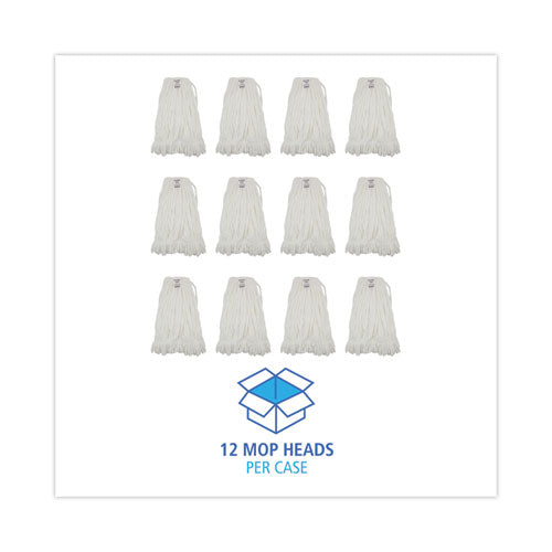 Image of Boardwalk® BWK8003 Mop Head, Looped, Enviro Clean With Tailband, Cotton/Synthetic, Large, White, 12/Carton