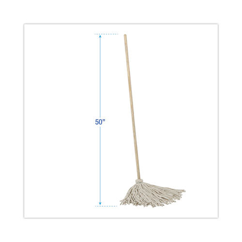 Image of Boardwalk® BWKCD50024S Cotton Deck Mop, #24 White Cotton Head, 50" Wood Handle, 6/Carton