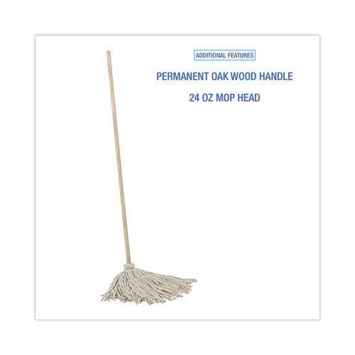 Image of Boardwalk® BWKCD50024S Cotton Deck Mop, #24 White Cotton Head, 50" Wood Handle, 6/Carton
